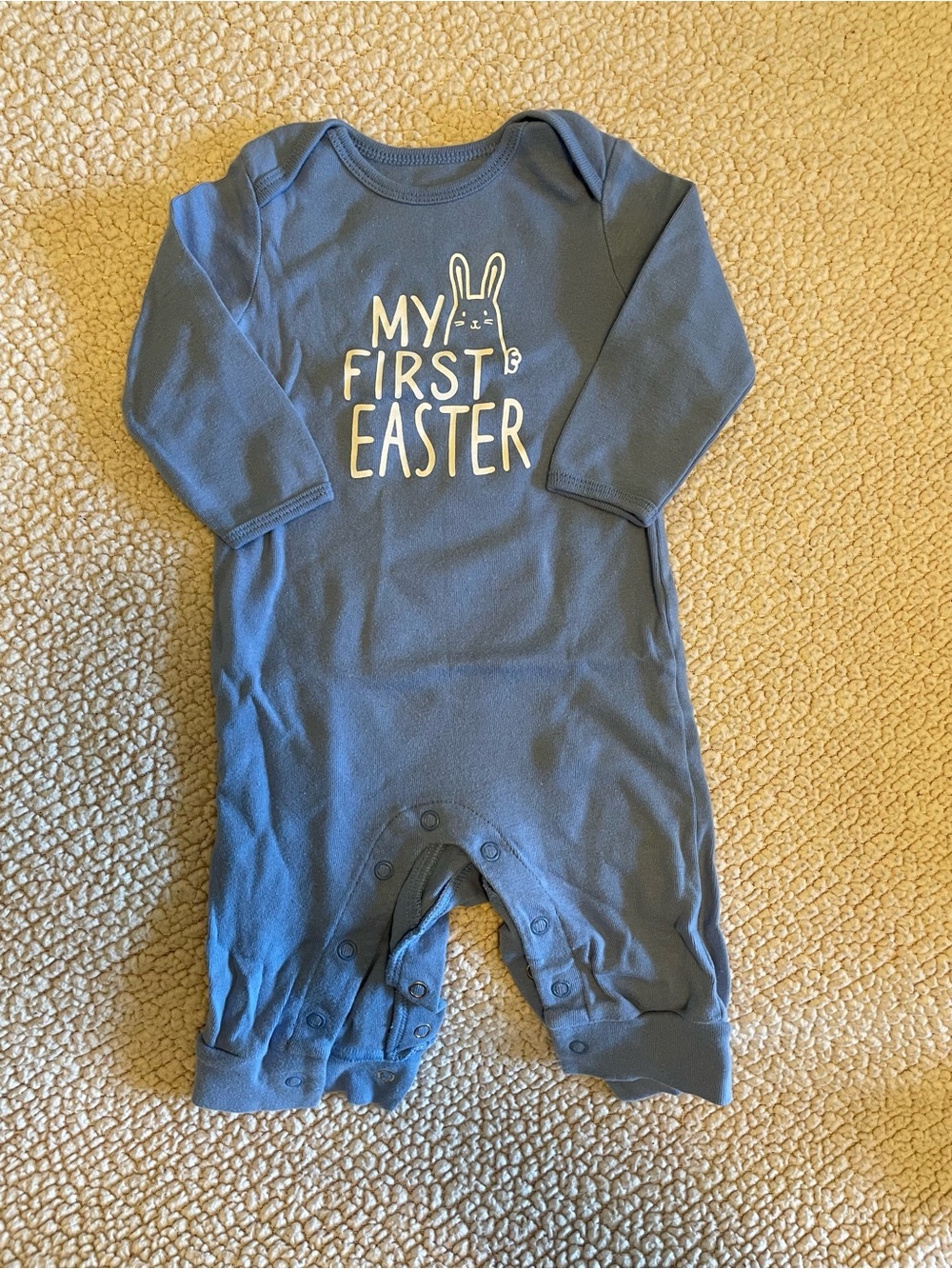 My First Easter Blue Baby One-Piece Romper. Size 6 months